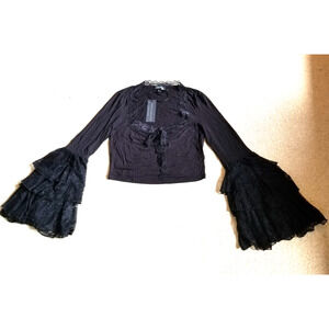 NWT Womens Top-WIDOW by DOLLSKILL-black knit cropped lace grunge whimsigoth-L
